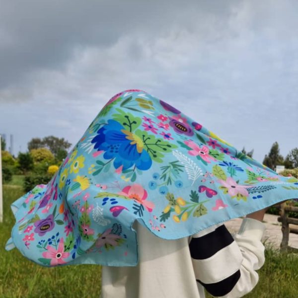 BaqBeheshtAbi روسری نخی قواره متوسط (قواره 110) باغ بهشت آبی - Image 1