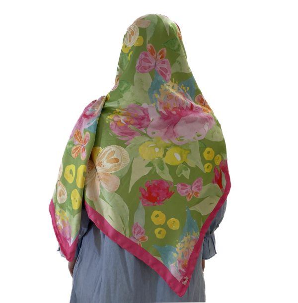 روسری ابریشم پروانه سرخابی - Image 1