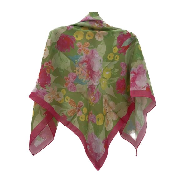 روسری نخی قواره متوسط (قواره 110) پروانه سبز و سرخابی - Image 1