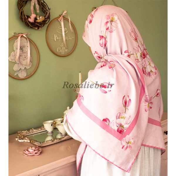 ShGilasSooraT-1 روسری ابریشم شکوفه گیلاس صورتی - Image 1
