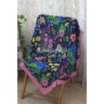 روسری نخی قواره متوسط (قواره 110) باغ بهشت سرمه ای