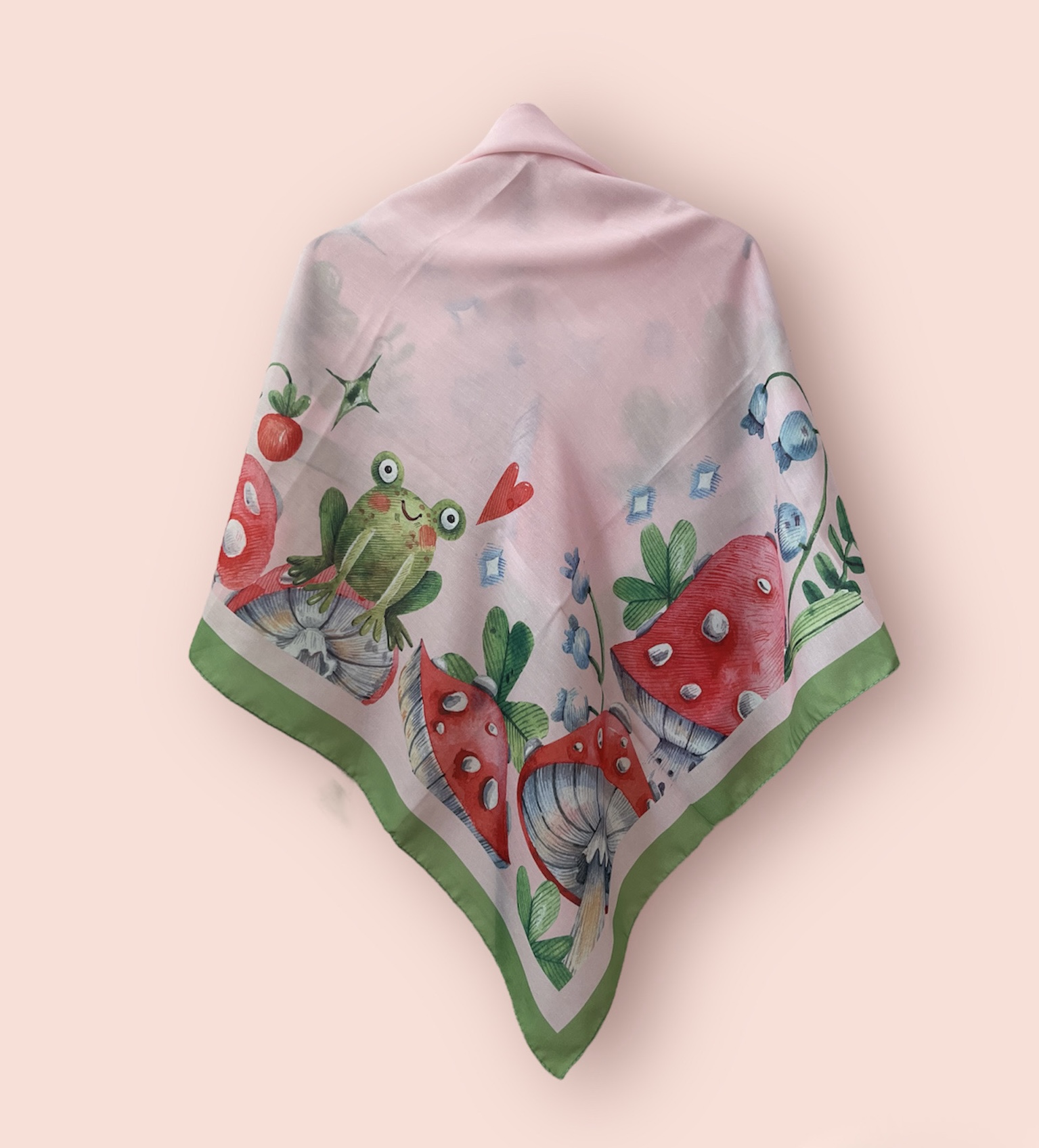 QrbqeKchloo1 روسری نخی قواره متوسط (قواره 110) قورباغه کوچولو حاشیه دار - Image 1