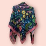 روسری نخی قواره متوسط (قواره 110) باغ بهشت سرمه ای - Image 2