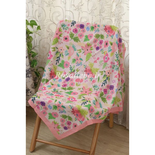 baqBhshtSuraT110-2 روسری نخی قواره متوسط (قواره 110) باغ بهشت صورتی - Image 1