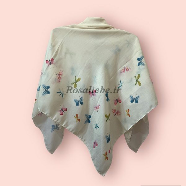 DashtPrvaneKrm110-1 روسری نخی قواره متوسط (قواره 110) دشت پروانه حاشیه کرم - Image 1