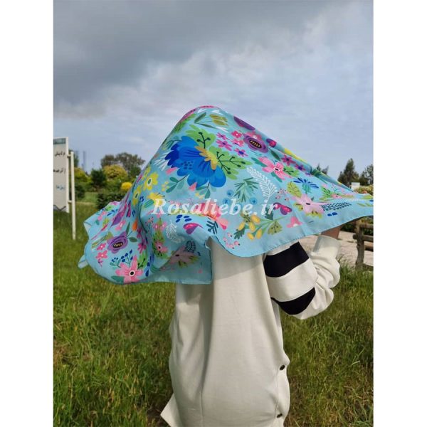 روسری نخی بچه گانه (قواره 90) باغ بهشت آبی - Image 1