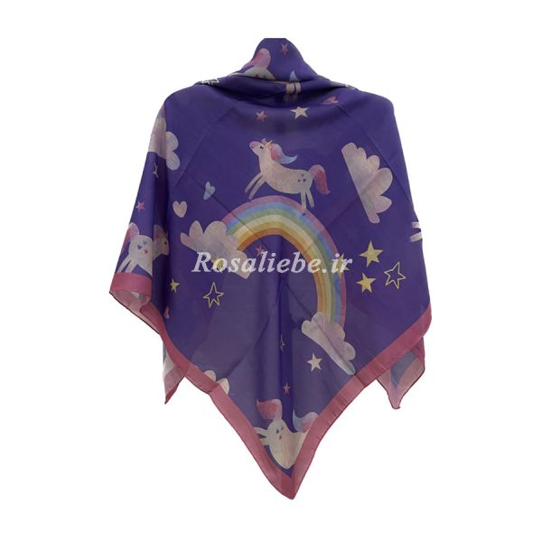 unicornBnfsh90-1 روسری نخی بچه گانه (قواره 70) یونیکورن بنفش - Image 1
