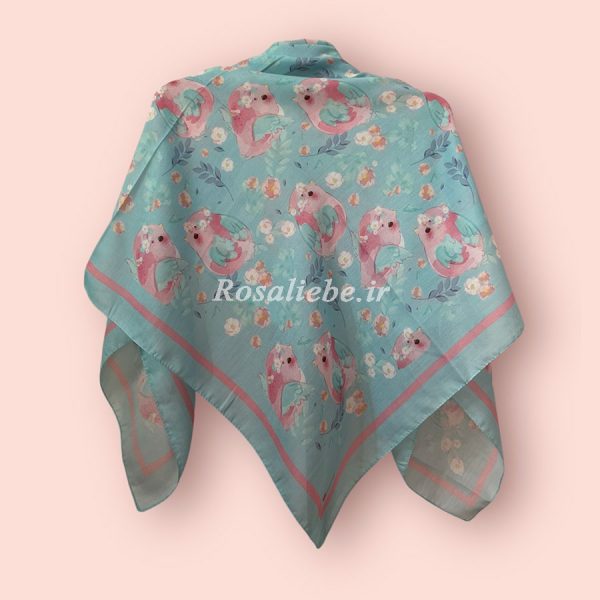 GnjshkAbSrT-1 روسری نخی بچه گانه (قواره 90) گنجشک آبی صورتی - Image 1