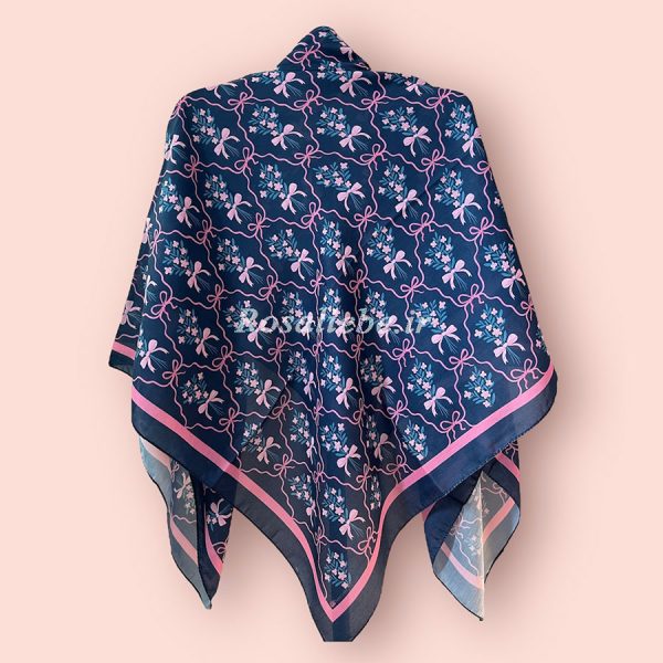 GolPpionSorme-1 روسری نخی قواره متوسط (قواره 110) گل پاپیونی سرمه ای - Image 1