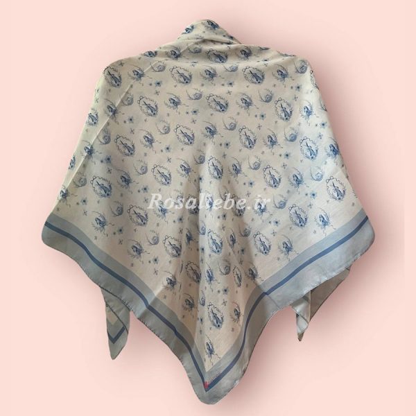 روسری نخی قواره متوسط (قواره 110) خرگوش قلم آبی - Image 1