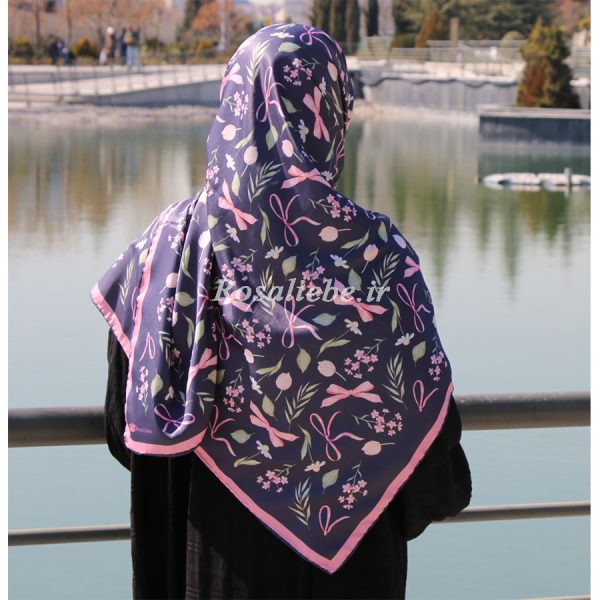 روسری ابریشم نازین سرمه ای - Image 1