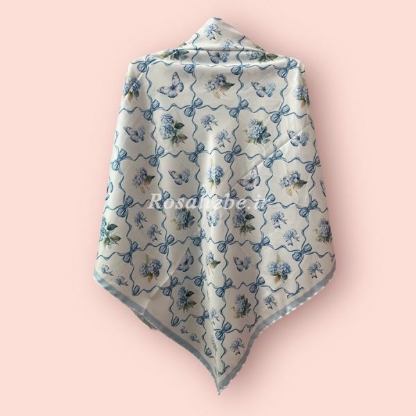 روسری ابریشم پروانه آبی (زمینه استخوانی) - Image 2